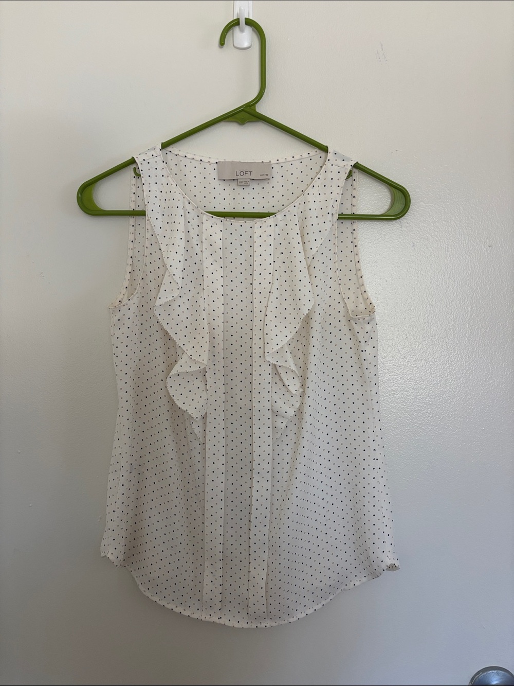 LOFT White Polka Dot Ruffle Sleeveless Top
